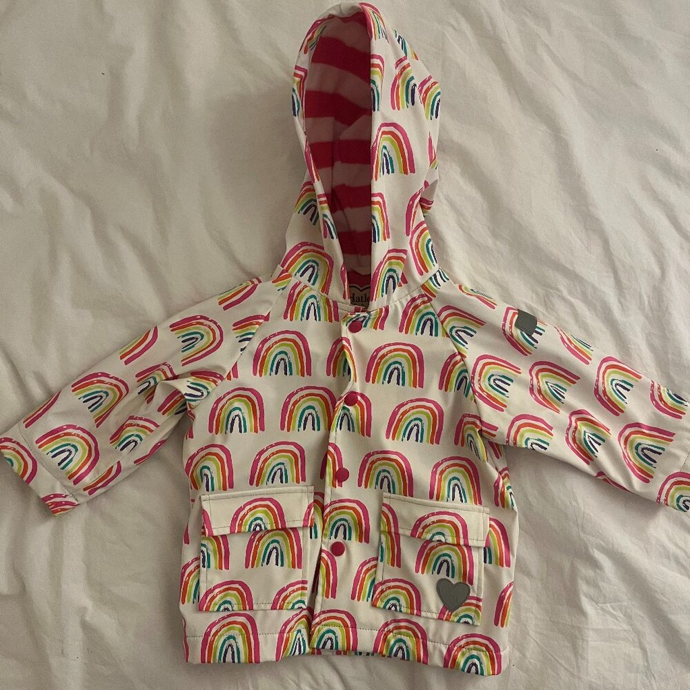 Hatley Girls Button-up Rain Jacket size 18-24 months rainbow print Toddler